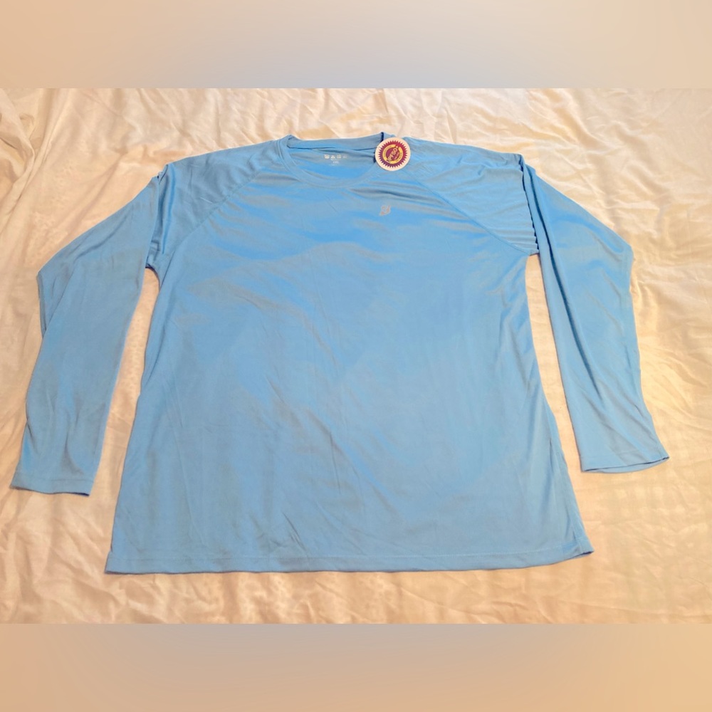 2 Roadbox men’s 2XL UV block, UPF 50+ light blue polyester shirts.